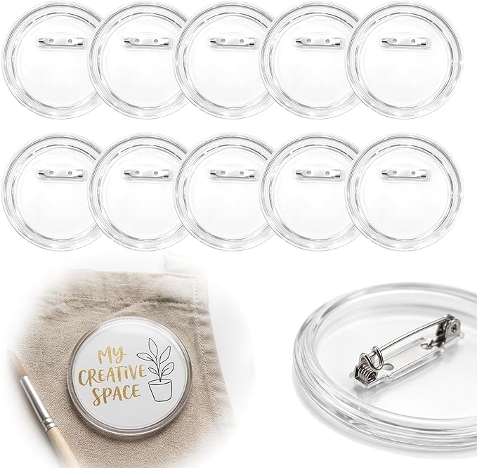 10Pcs 3.11 Inch Clear Button Pins, DIY Photo Acrylic Blank Badge Pins, Snap