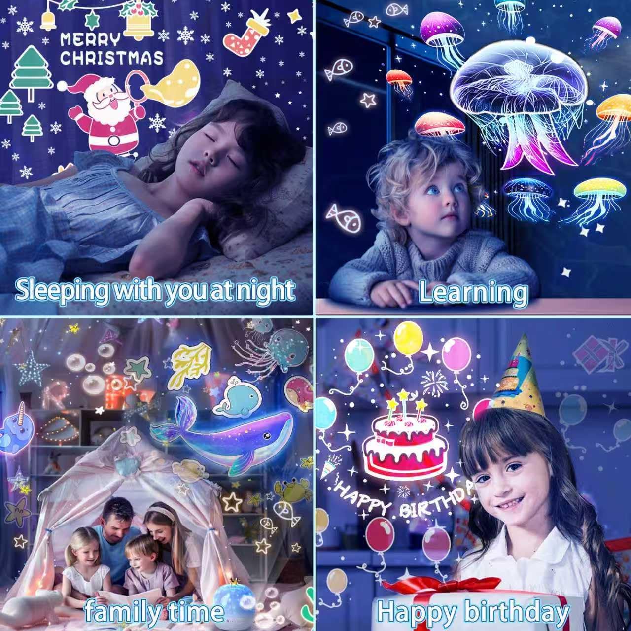 21 Sets of Films Ocean Night Light Projector, Kids Projector for Bedroom，Stars Projector for Ceiling, 360 Degree Rotation Jellyfish Kids Night Light for Decorating Birthdays,Christmas Gifts