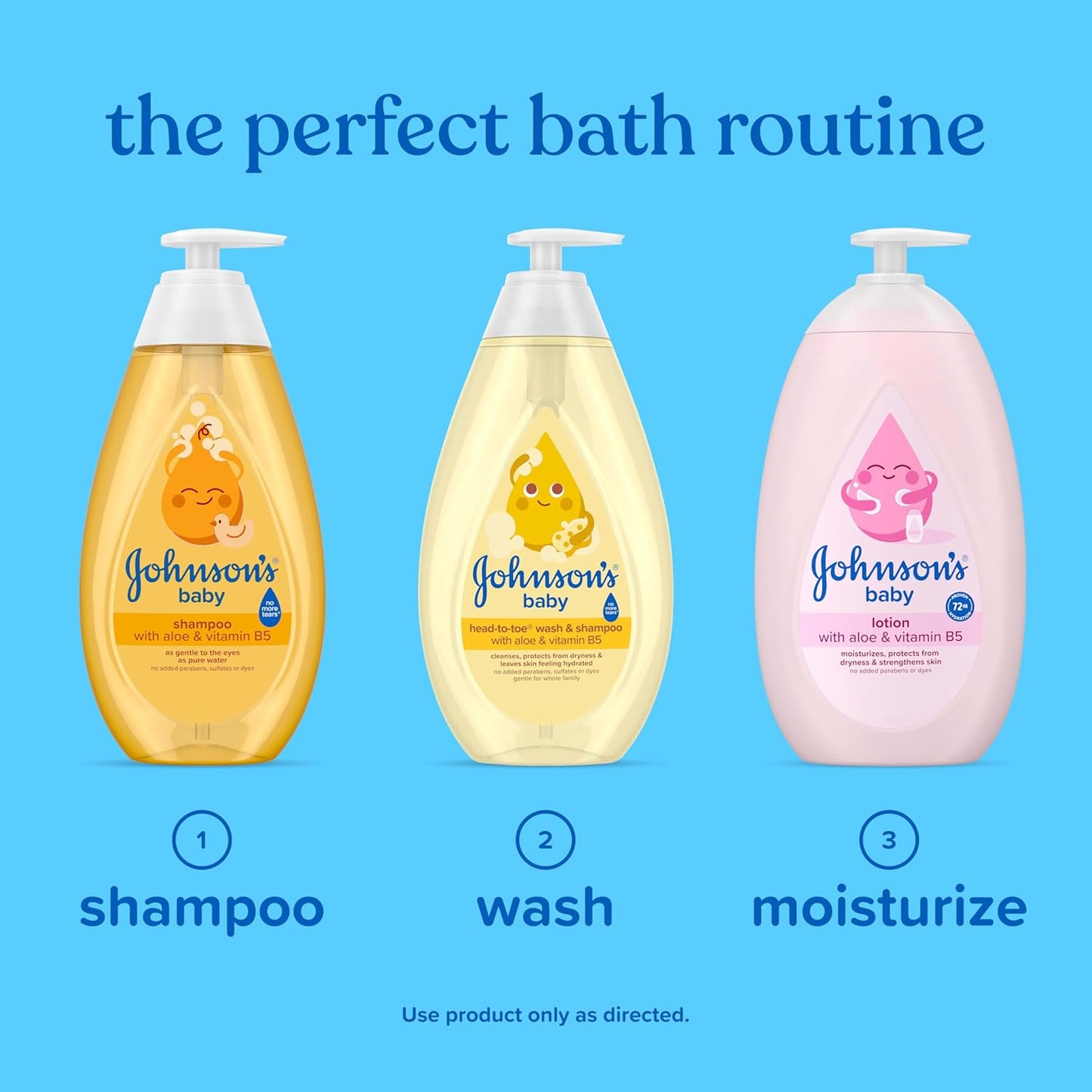 Johnson's Baby Shampoo with Aloe Vera & Vitamin B5, Tear Free, Newborn Essentials, No added Parabens & Sulfates, Hypoallergenic, 20.3 fl. oz