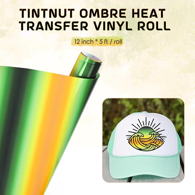 Tintnut Green Yellow Gradient Heat Transfer Vinyl Roll, easy cut & weed