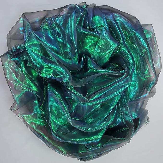 Dark Forest Green Iridescent Organza Fabric