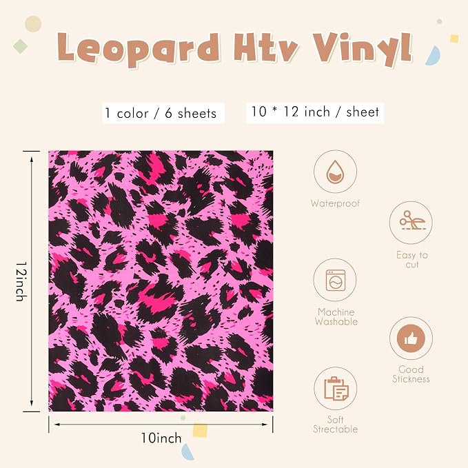 Tintnut Pink Leopard Heat Transfer Vinyl, easy cut & weed, stretch washable