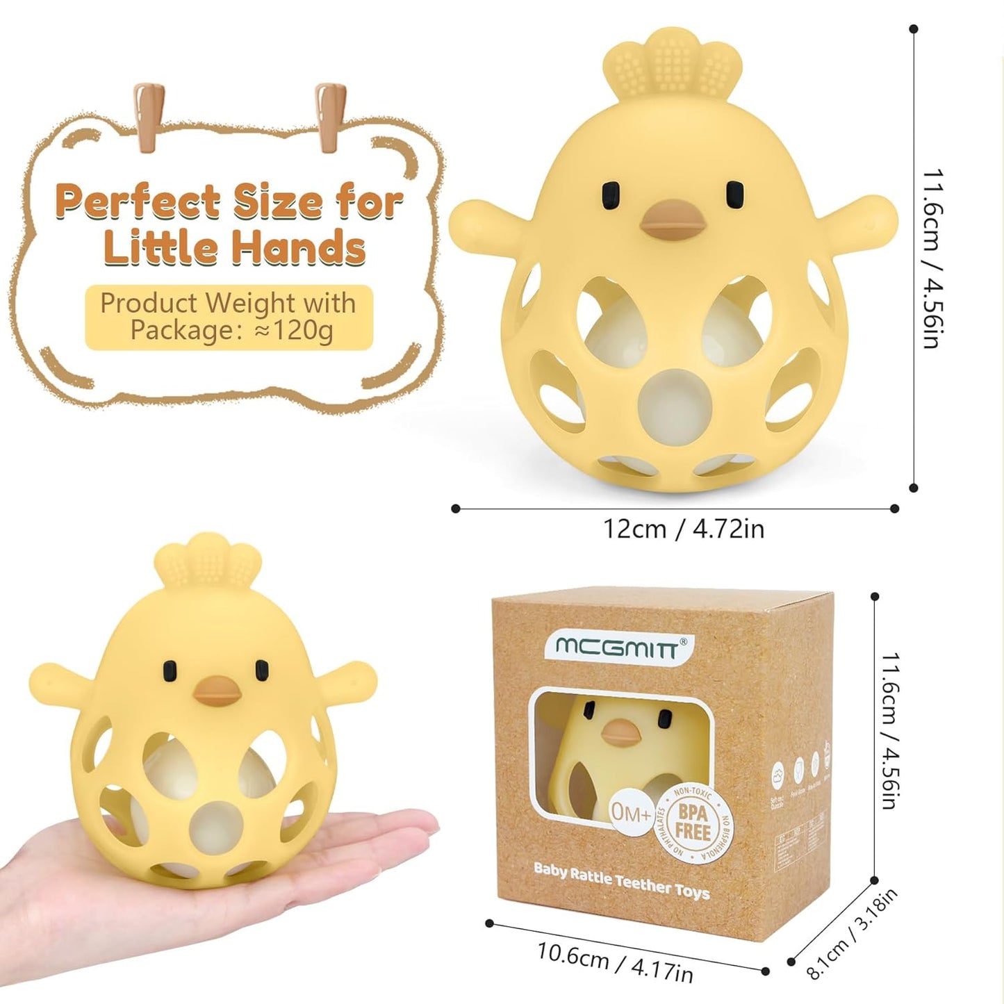 MCGMITT Baby Teething Toys for 3-6 Months, Easy Grasp Silicone Infant Rattle Teether Toy for 0-12 Months, BPA-Free Food Grade Baby Montessori Sensory Toys, Soft Infant Chew Toys for Teething Relief