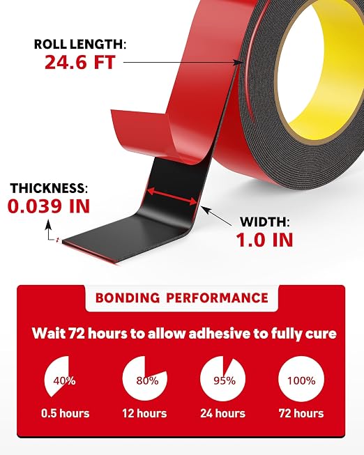 HitLights Double Sided Tape Heavy Duty, 1 in x 24.6 ft, Adhesive Mounting Tape