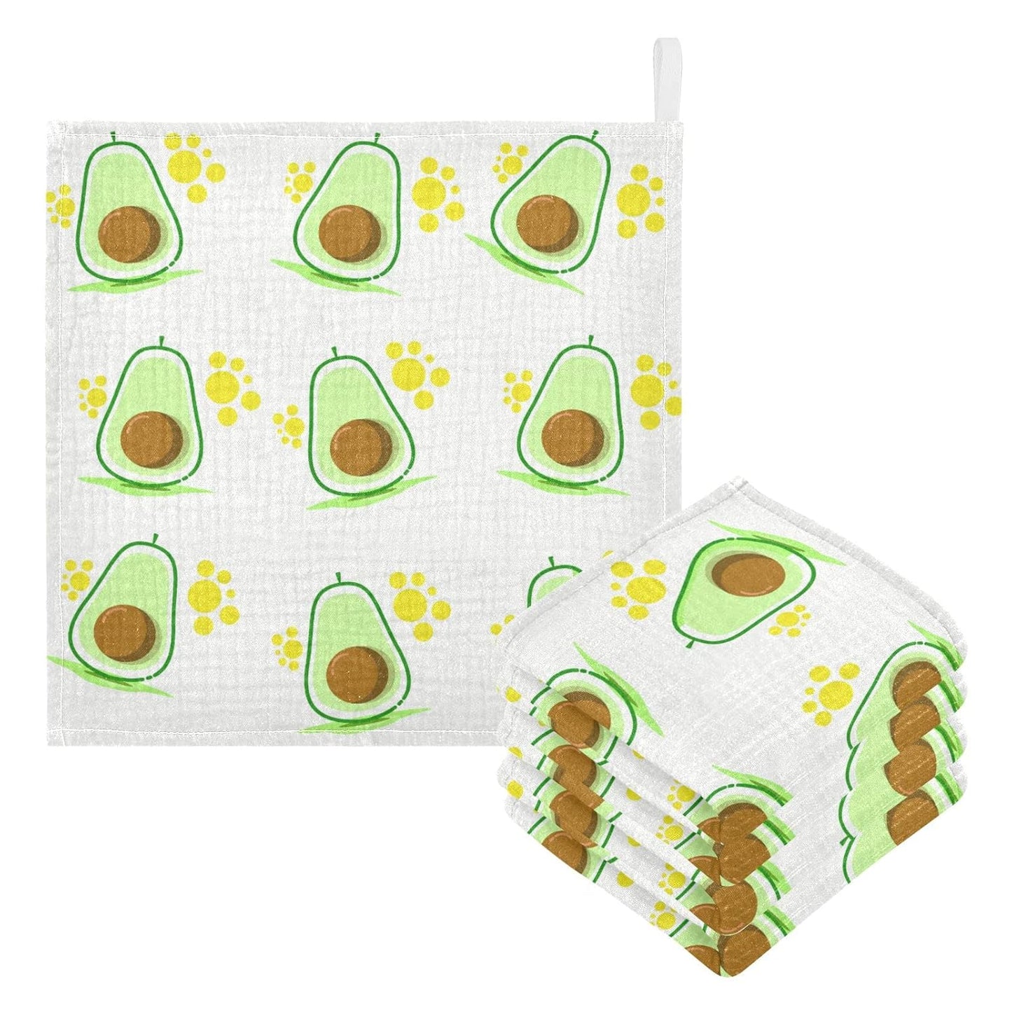 Fresh Green Avocado Baby Muslin Washcloths Paw Print Fruits Burp Cloths Soft Absorbent Baby Wash Cloth Fingertip Face Towels for Newborn Boys Girls 12 x 12 in, 5 Pack