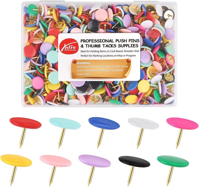 Thumb Tacks 400-count, Colors Plastic Roundness Push Pins Decorative Tacks