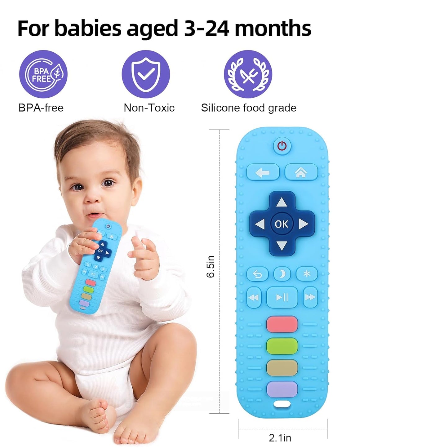 Chuya Remote Teethers Silicone Baby Teething Toys, TV Remote Teether for 3-6-12-18 Months Babies Infant Toddlers Teething Relief Chew Toys (Blue)