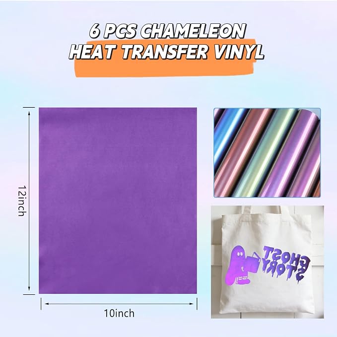Chameleon Heat Transfer Vinyl HTV, 6 Sheets 10x12 Inch, Iron On Vinyl