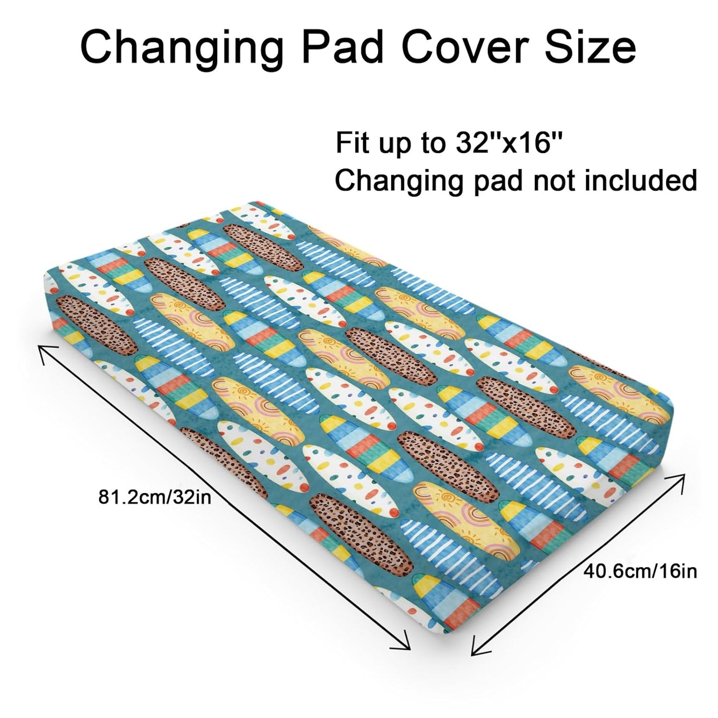 Boho Surfboard Baby Changing Pad Cover Sheets for Baby Boy Girl 32''x16'' Beach Surfing Unisex Fitted Diaper Changing Table Sheets Colorful Surfboard Comfort Soft Breathable Baby Changing Table Mats