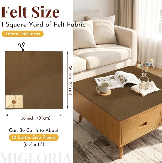 Large Felt Fabric Sheet 36 x 36 Inch, 1.6mm Thick | Soft nonwoven felt
