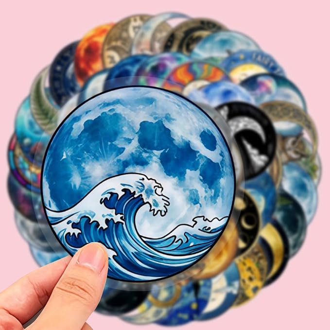 50PCS Transparent Moon & Space Stickers, Waterproof PET Celestial Decals