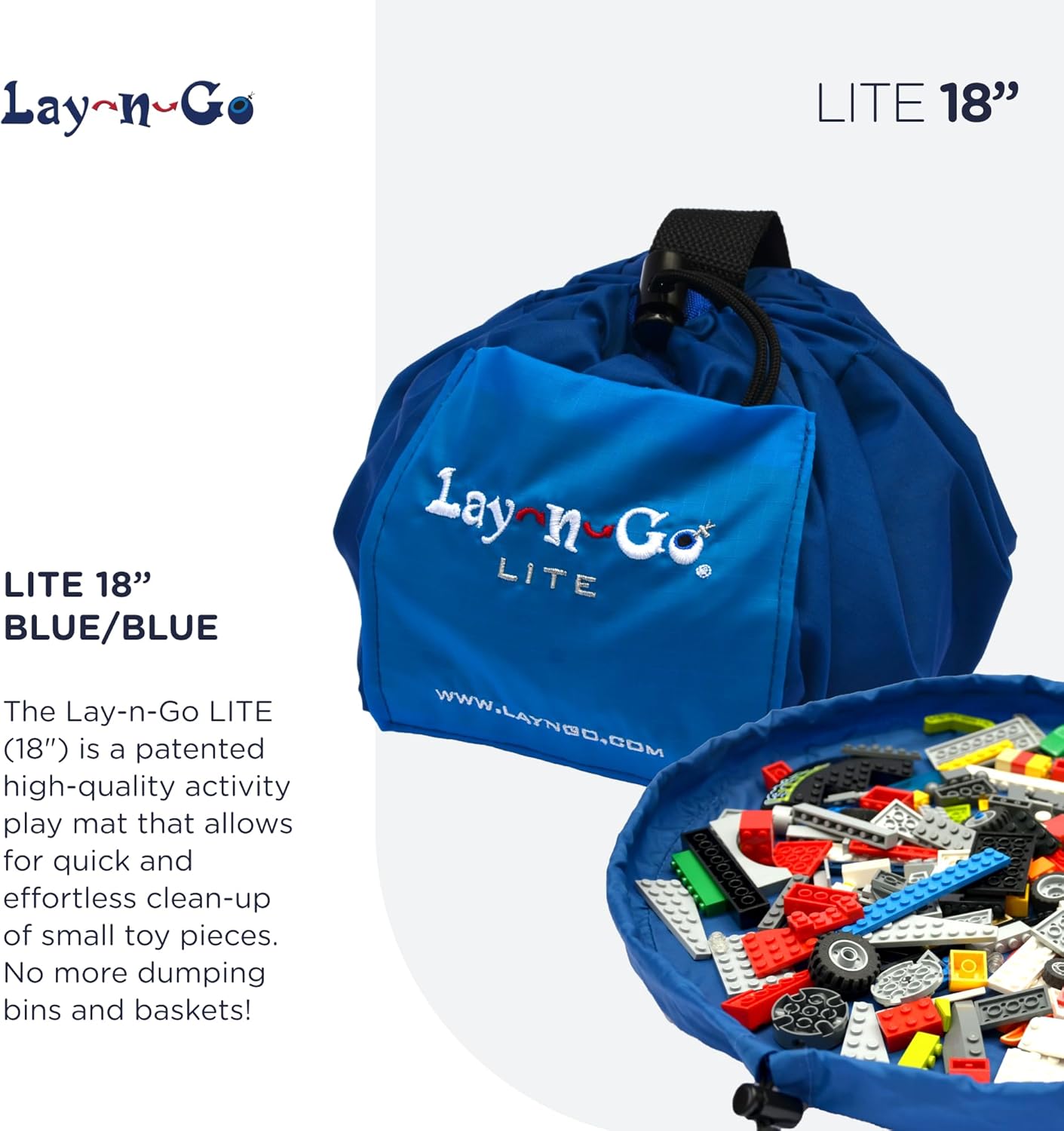 Lay-n-Go 2-in-1 Small Portable Drawstring Toys Storage Organizer and Play Mat for Room and Travel, Made for Kids and Toddlers with a Durable Patented Design