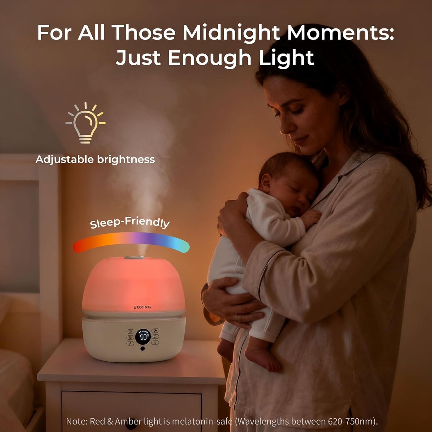BOXING Top Fill Humidifiers for Bedroom Baby with Humidistat, 20dB Quiet Air Humidifier for Large Room & Indoor Plants with Remote, Cool Mist Diffuser for Home, 7 Color Light, Essential Oil Tray,Timer