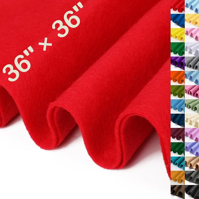XSEINO Red Large Felt Fabric 36" X 36 ", 1.4 mm Thick Soft Felt Fabric Sheet