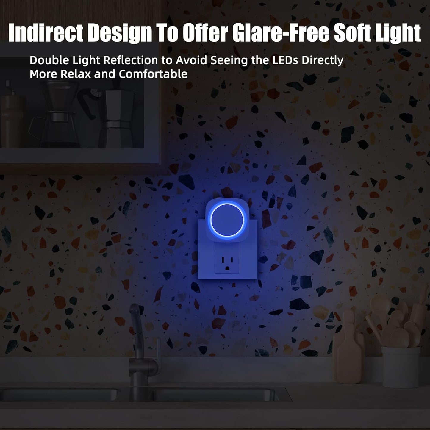 Blue Night Lights Plug into Wall, 4 Packs Dimmable Night Light with Dust to Dawn Sensor, Automatically Turn on and Off, Gentle Glow Nightlight for Bathroom,Bedroom,Stairs,Kitchen,Hallway, Blue