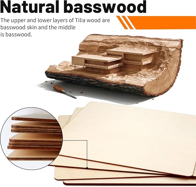 7 Pack 12 x 12 Inch Basswood Sheets Plywood Board, Unfinished Blank Square Wood