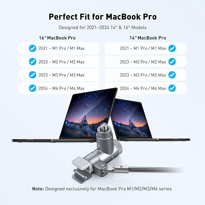 AboveTEK Laptop Locking Cable for MacBook Pro 14/16 (2021–2024), Anti-Theft Keyed Laptop Security Lock, 6.56ft Cut-Resistant Steel Computer Lock Cable, Rotatable & Portable Design