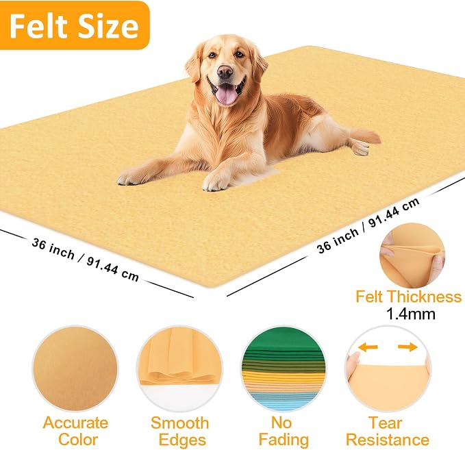 XSEINO Sand Yellow Large Felt Fabric 36" X 36 ", 1.4 mm Thick Soft Felt Fabric