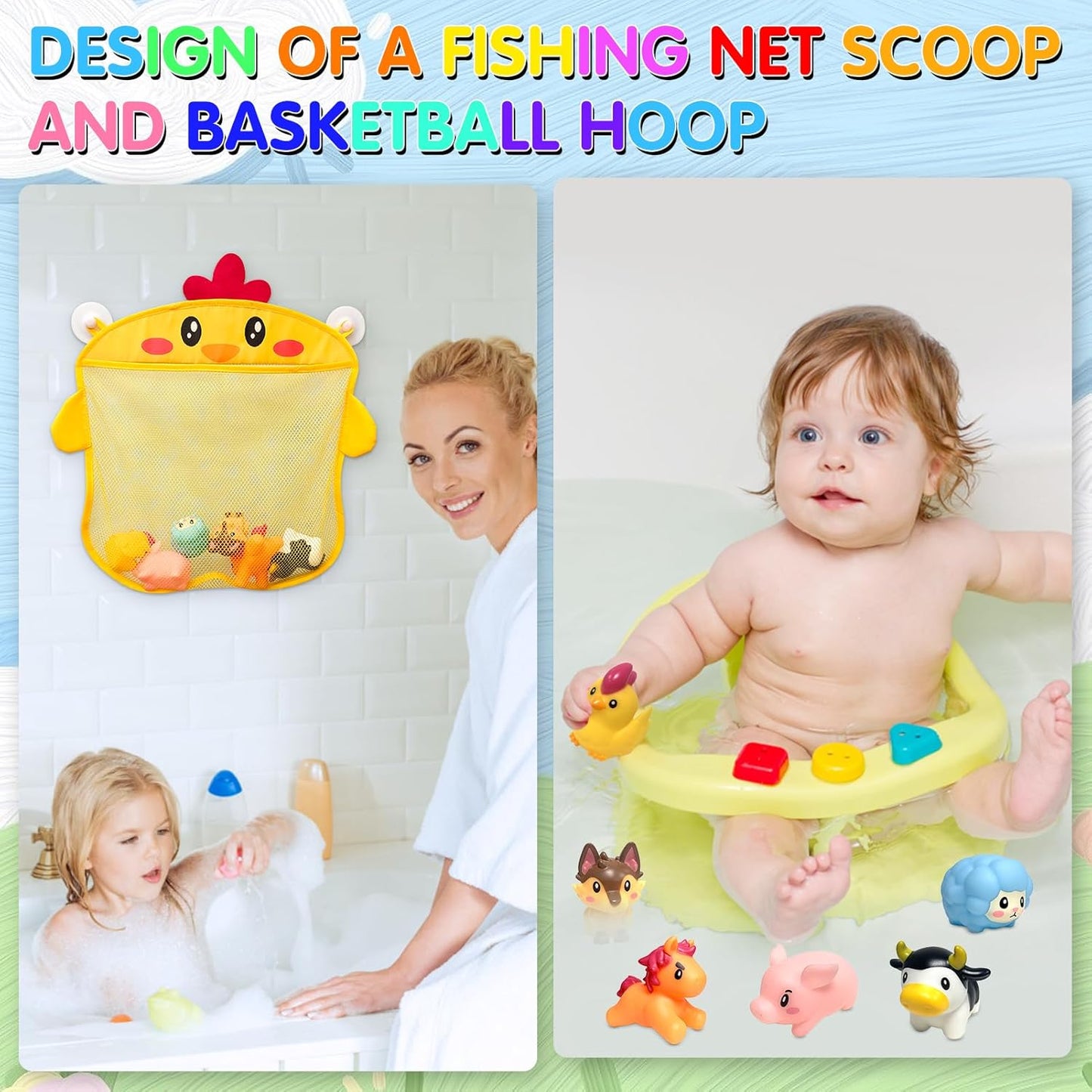 No Hole Mold Free Bath Toys for Toddlers 1-3, Animal Water Toys for 6-12 Months Infants with Storage Bag, Soft Squeezable Water Toys for Babies and Toddlers, for Pool, Bathtub, Beach, Tub