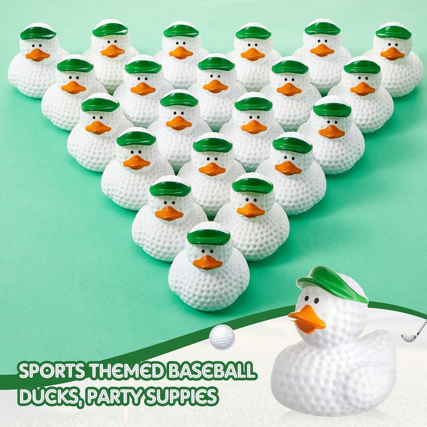 Deekin 50 Pcs Rubber Duck 2 Inch Bulk Sport Party Favors for Birthday Party Decorations Club Player Gift (Green Golf)