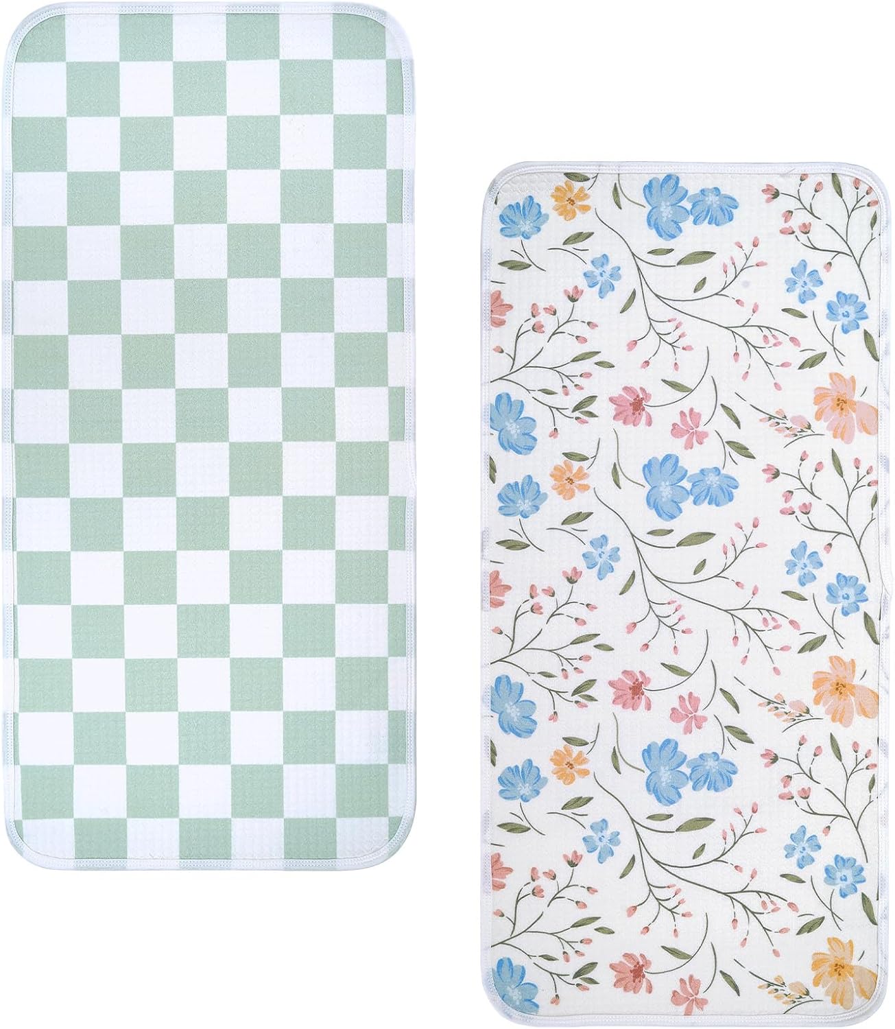 haakaa Waterproof Changing Pad Liners, 100% Cotton, Soft & Breathable (2pcs, 13" x 27.5" Garden Flow+Checkered Days)
