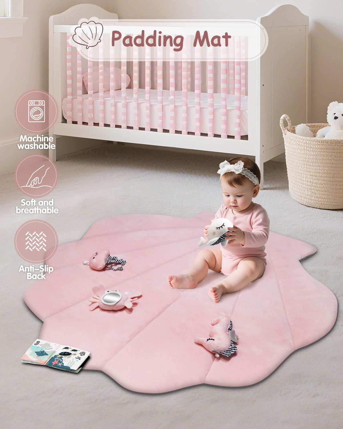 Baby Play Gym Mat, Oversize Baby Tummy Time Play Mat with 6 Detachable Toys for Sensory Exploration Motor Skill Development, Newborn Essentials Shower Gift Activity Mats for Babies 0-6 Months 6-12 Months