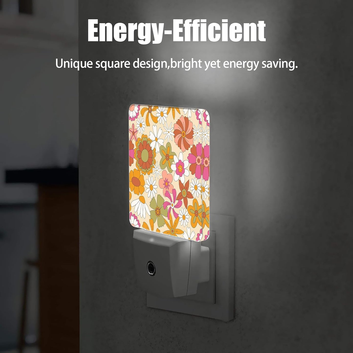 Vintage Boho Floral Night Light Plug in Wall Lamp Smart Dusk to Dawn Sensor for Home Decorative, Kids Room Bedroom Bathroom Kitchen Hallway Gifts