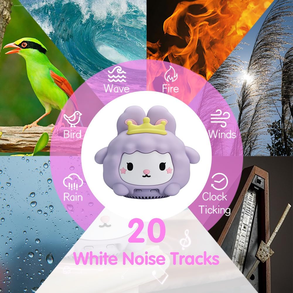 Baby Sound Machine, 20 Soothing Sounds White Nosie for Sleeping, Rechargeable Night Light with Speaker, 3 Brightness Levels Remote and Tap Control, Nursey Lamp for Baby, Kids Bed Room (Bunny)