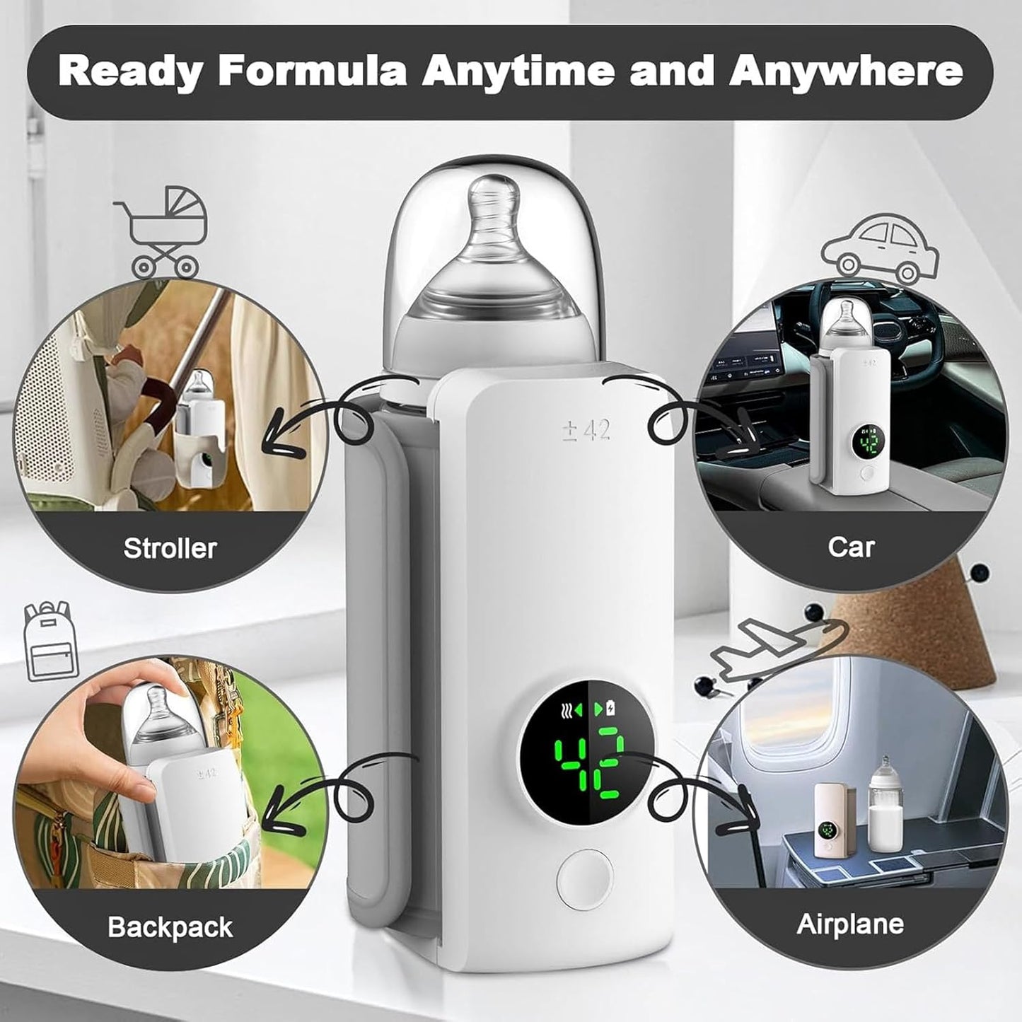 Portable Baby Warmer for Travel, Temperature Control Warmer, 360-Degree Wraparound Even Heating, Compact Design for Easy Baby Feeding On-The-Go, Essential Baby Travel Accessory
