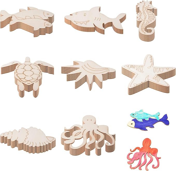 80PCS Unfinished Wood Ocean Animal Cutouts