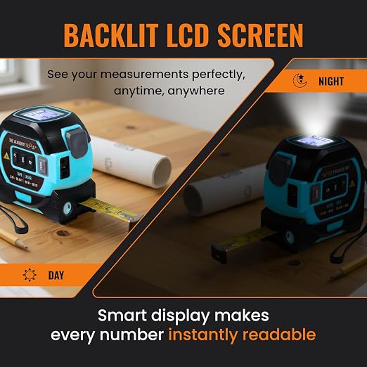 The Almighty Ruler Laser Tape Measure | Laser Distance Measurer, Heavy-Duty Tool