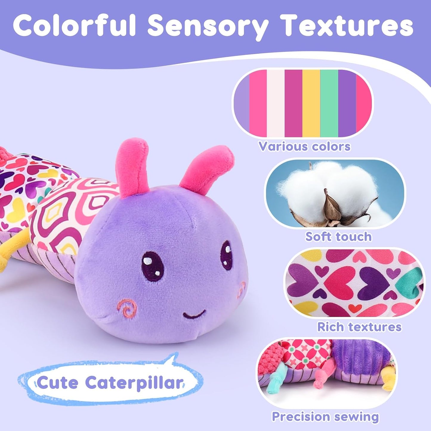Baby Girl Toys 0-3-6 Months Musical Stuffed Animals Plush Caterpillar Toy with Crinkle Rattles Tummy Time Sensory Learning Toys for Infants 6-9-12 Months Newborn Girls Boys Shower