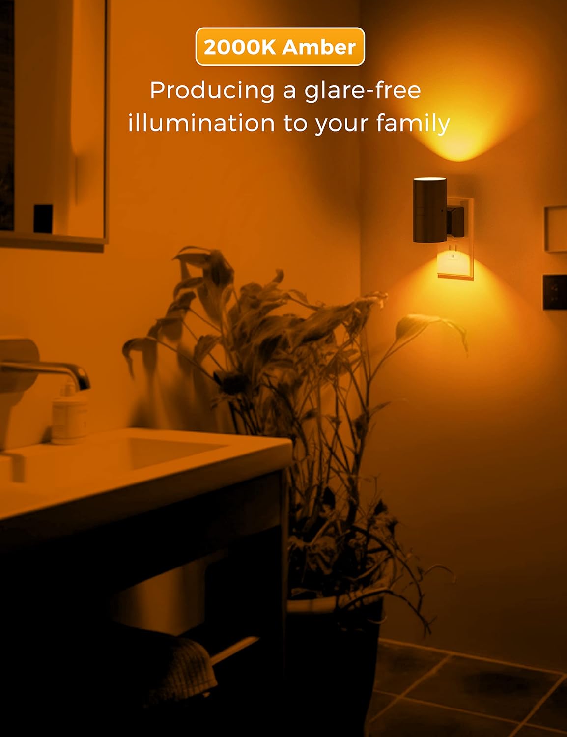 L LOHAS LED Night Light, Amber Nightlight, Dimmable Night Light, Light Sensor, Yellow Nightlight, 0-100LM, Sleep Light for Kids, Soft & Warm Light for Bedroom, Bathroom, 2 Pack