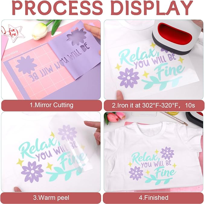 WRAPXPERT Pastel Iron on Vinyl Boho Heat Transfer Vinyl Bundle 12 X 10 in