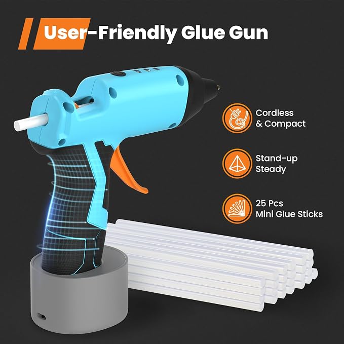 GoGonova Cordless Hot Glue Gun, 15s Fast Preheating