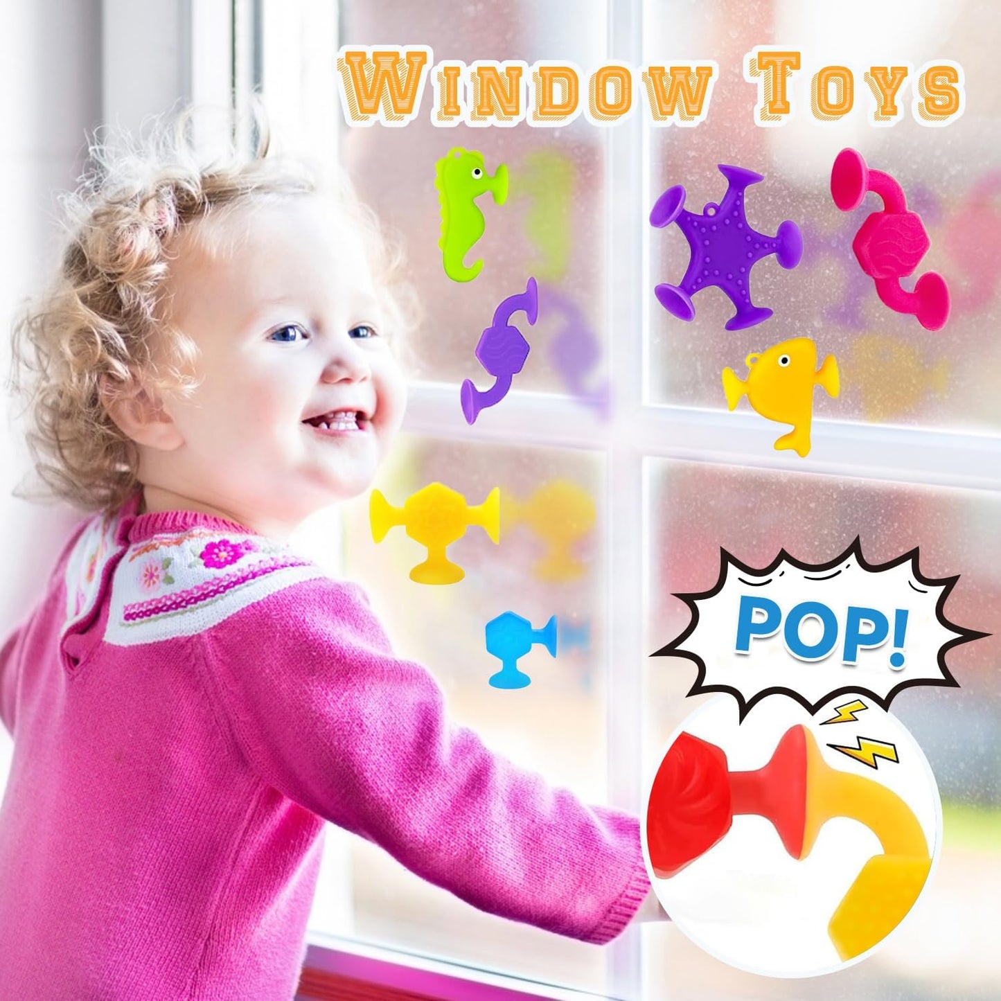 Suction Bath Toys for Kids, 33 Pcs Silicone Bathtub Suction Cup Toys, Travel Sensory Window Building Toys for Toddlers Boys Girls 3 4 5 6 Year Old