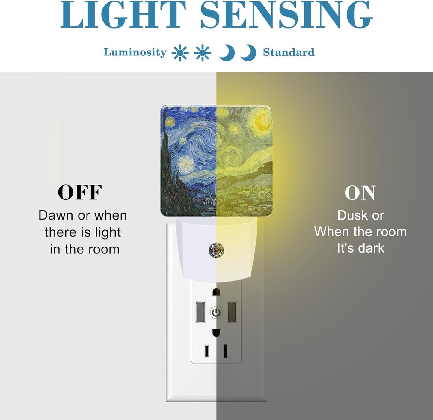 Starry Night Oil Painting Night Light with Dusk to Dawn Sensor for Kids, Rooms, Hallways, Kitchens, Bathrooms, Nurseries, Stairs