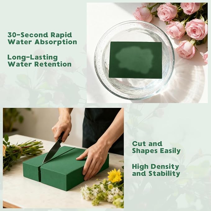 Prashent 3 Pcs Large Floral Foam Blocks, Wet & Dry Green Foam