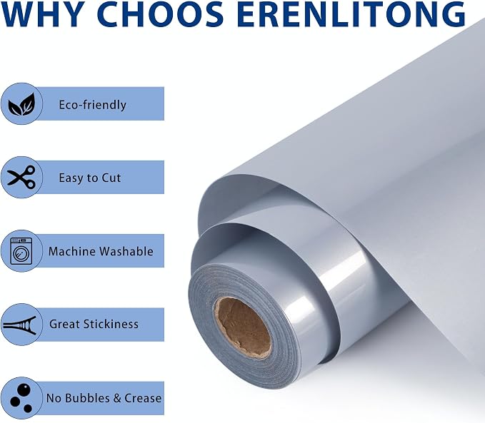 RENLITONG Silver Iron on Vinyl 12Inch by 50ft Roll Heat Transfer Vinyl