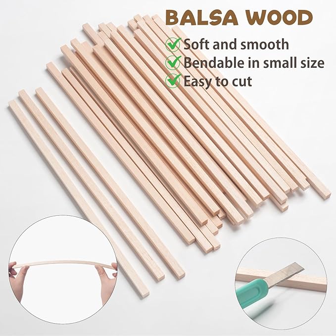 Balsa Wood Sticks Balsa Wood Strips 5/16" x 12", Unfinished Dowel Rods