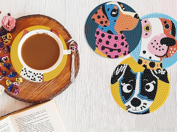 Benjenes 8 PCS Diamond Art Coasters Kits Dog Diamond Painting Coaster | Diamond