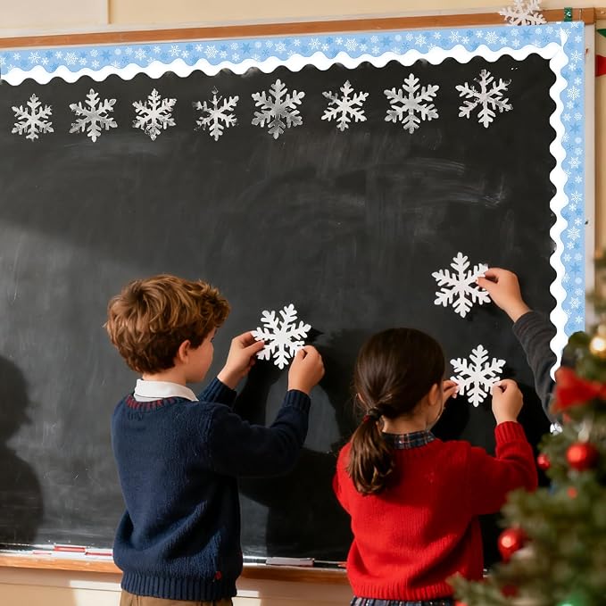 69 Feet Winter Snowflake Bulletin Board Borders, Scalloped Border Trim Holiday