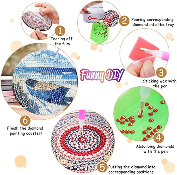 8 Pack Beach Diamond Art Coasters, Seaside Diamond Painting Coasters Kits |