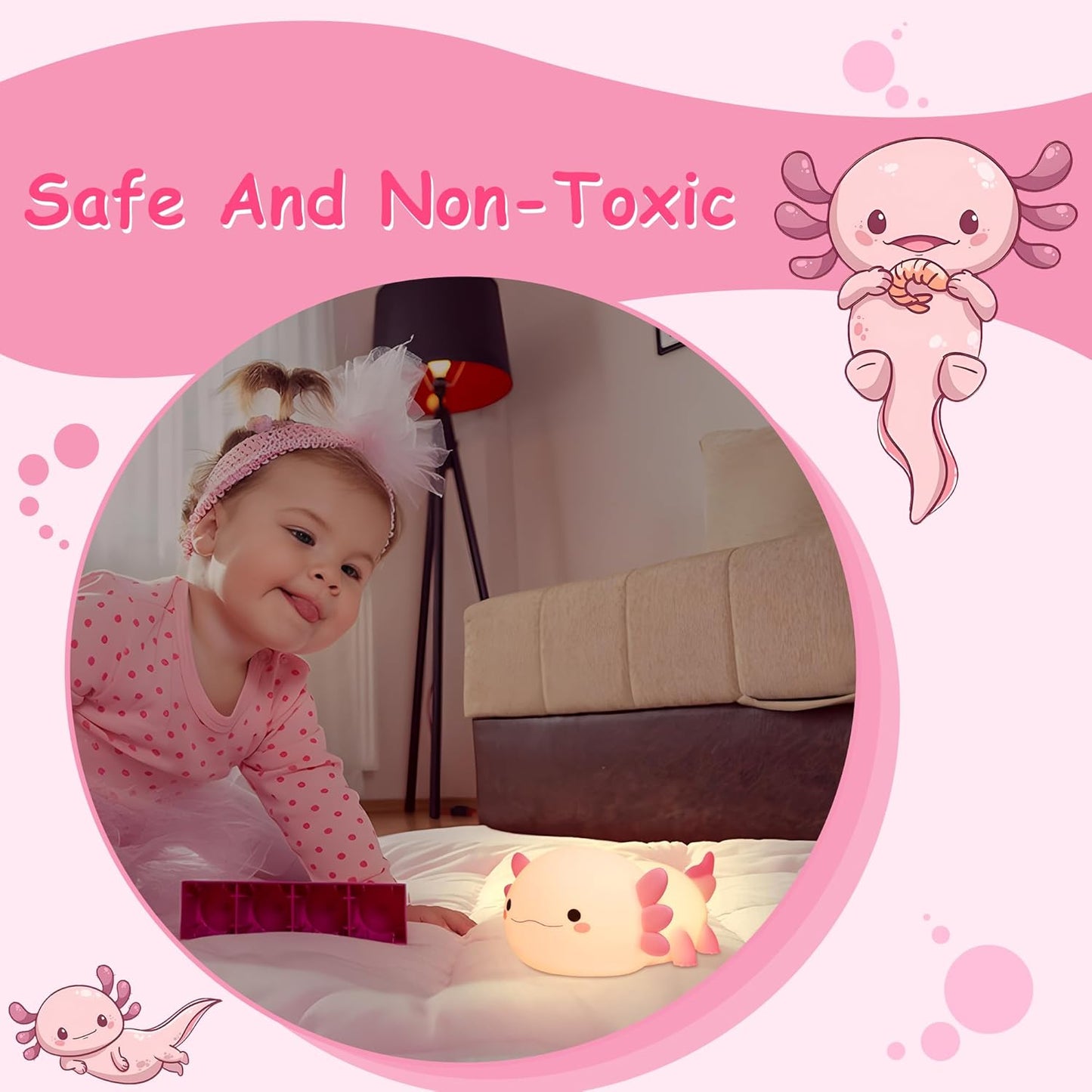 Ammonite Axolotl Gifts, Axolotl Night Light for Kids - Squishy Silicone LED Touch Cute Lamp, Xmas Birthday, Kawaii Bedroom Decor Nursery Lamp for Boys Girls Mom