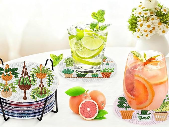 8 PCS Plant Diamond Art Coasters Kits | Diamond Paintings Coasters