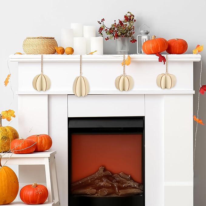 COCHIE DIY Fall 3D Pumpkins Wood Crafts to Paint, Paintable Unfinished Wooden