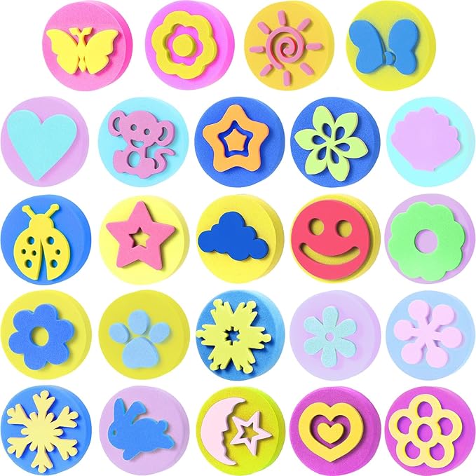 Outus 48 Pcs EVA Sponge Stamps for Painting Foam Stamper Double-Side Sponge
