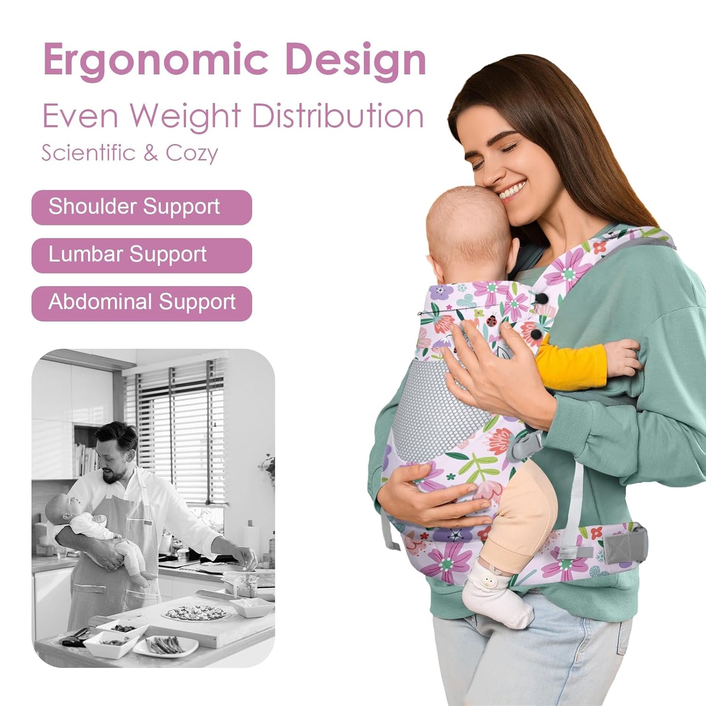 Infant Baby Front Carrier, Toddler Body Carrier, 7-66 Lbs Ergonomic Design, Lumbar Support, Lightweight Baby Chest Carriers (3-36 Months)