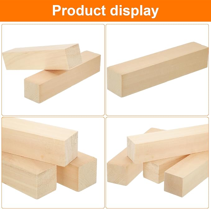 MECCANIXITY 4Pcs Basswood Carving Block, 1.6"x1.6"x8" Square Wooden Dowels