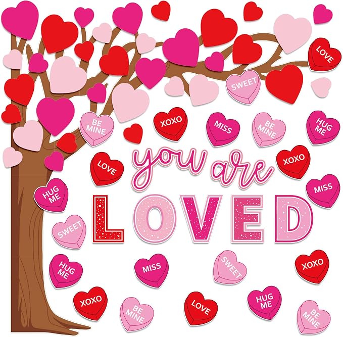 Whaline 99Pcs Valentine's Day Tree Bulletin Board Decoration Red Pink Heart
